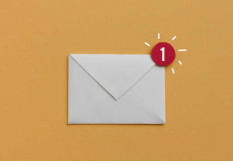 envelope on an orange background with a round red 1 notification at the corner