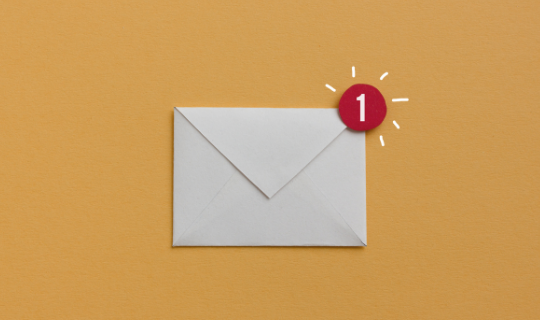 envelope on an orange background with a round red 1 notification at the corner