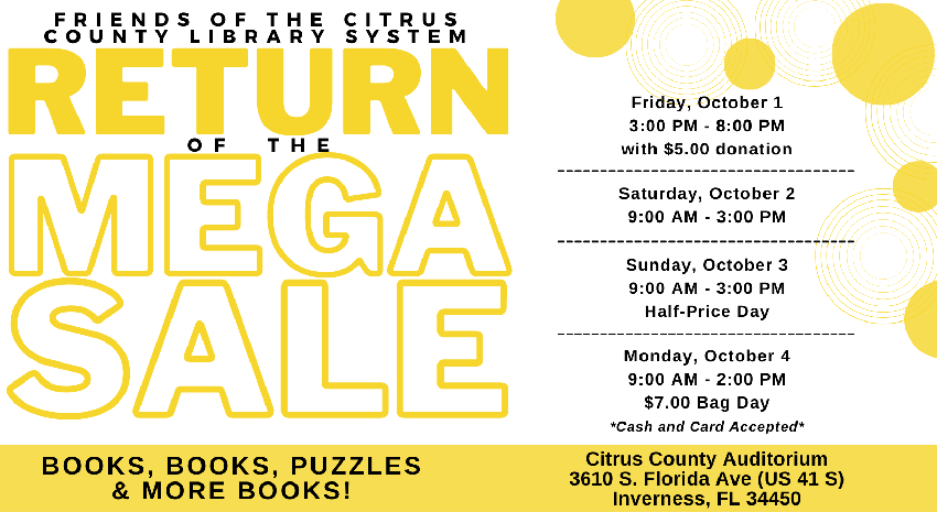 Friends of the Library Mega Book Sale Starting Oct 1