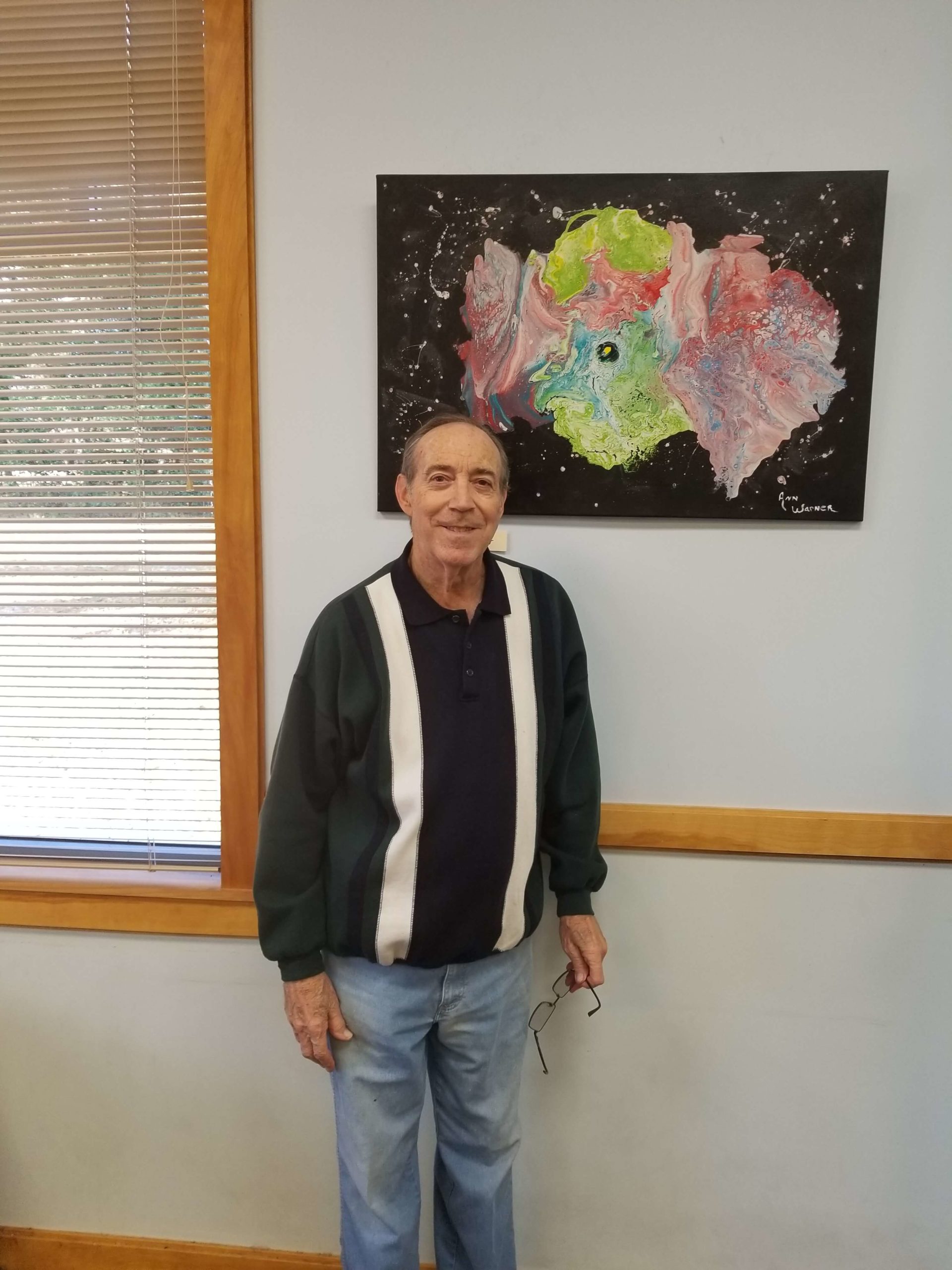 Gerry Kievman with Art Piece: Cat's Eye Nebula by Artist Ann Warner