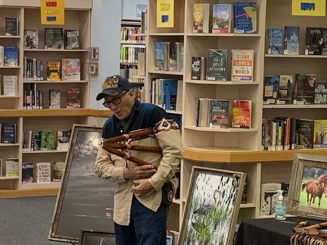 : Frank “Sunshadow” Curtis at Lakes Region Library during his presentation of “The Magic of the Native American Flute” on November 16, 2021