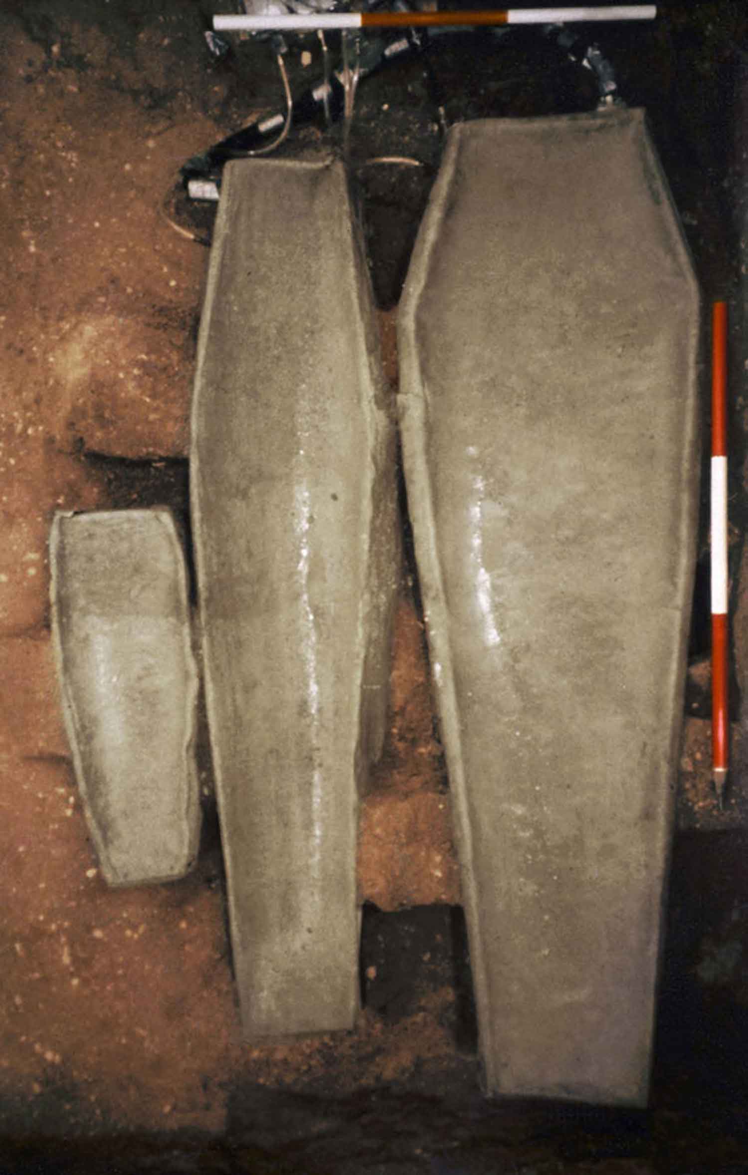 Three Lead coffins uncovered in a digsite