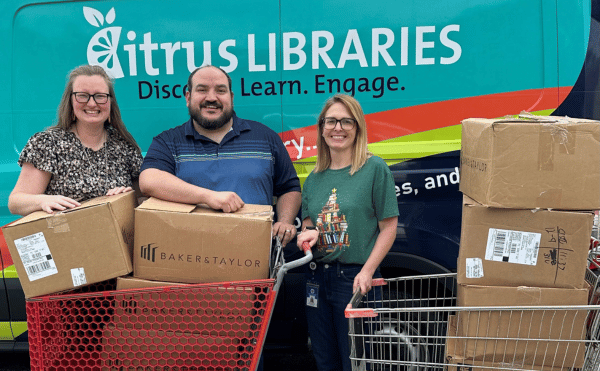 Library Public Relations Coordinator, Taylor Keeran; Executive Director of the Family Resource Center, RJ Fontana; Library Acquisitions Manager, Karen Fellows