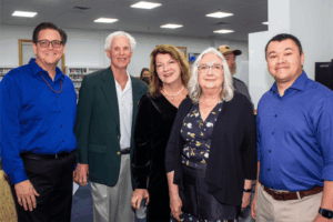 (L to R): Community Services Director, Eric Head; Library Advisory Board Member, Bob Bramlette; Commissioner, Holly Davis; Retired Library Manager, Debbie Reilly; Library Services Director, Adam Chang